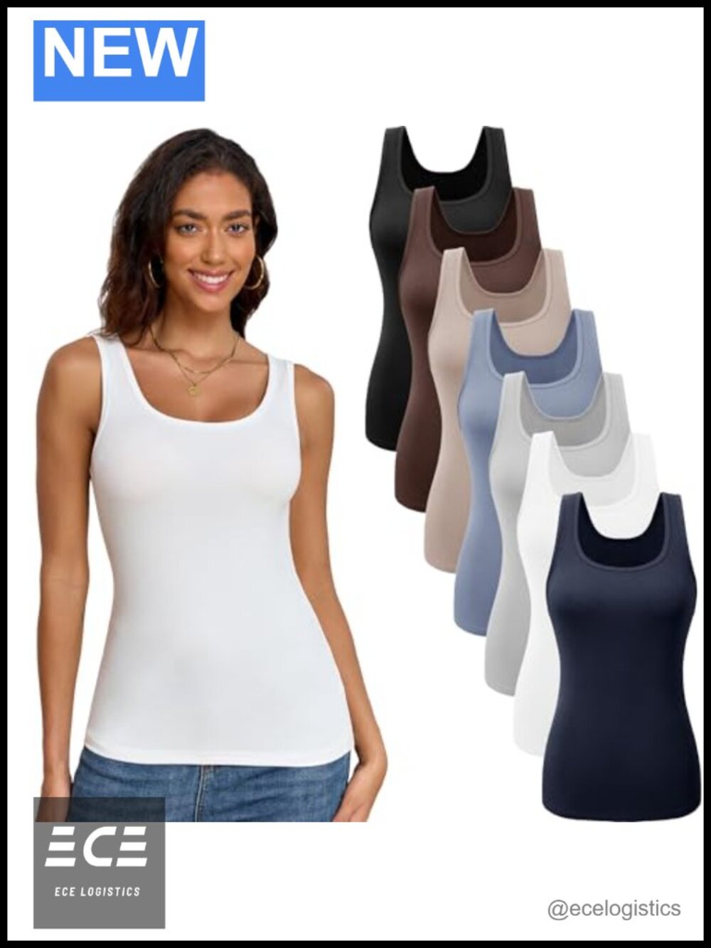 7 Pack Ribbed Tank Tops Scoop Neck Sleeveless Layering Womens